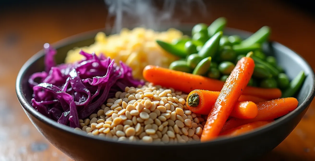 Farbenfrohe Buddha Bowl mit Schweizer UrDinkel und Regenbogengemüse