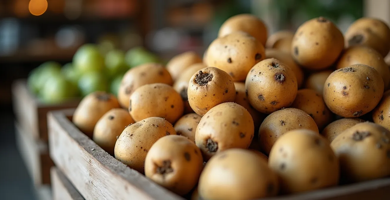 Frisch geerntete Kartoffeln in verschiedenen Grössen im Hofladen