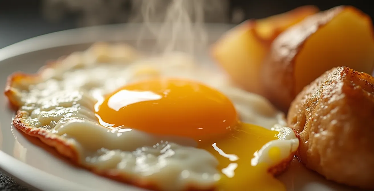 Traditionelle Schweizer Gschwellti mit Spiegelei als proteinreiche Mahlzeit