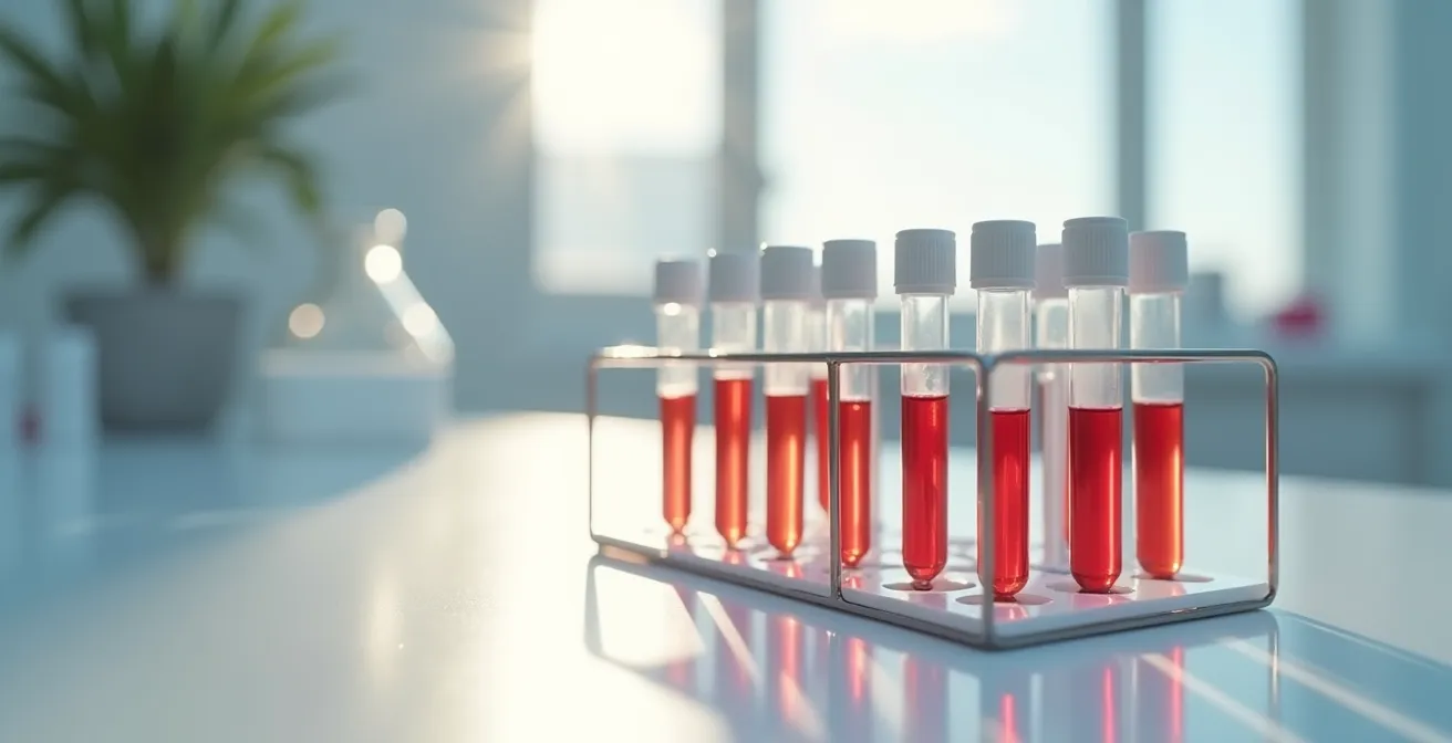 Laborszene mit Blutprobenröhrchen in minimalistischer Umgebung