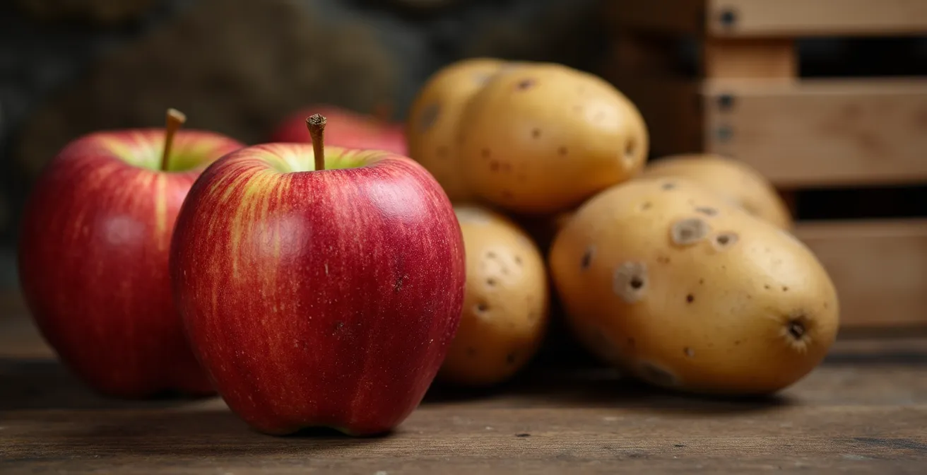 Traditionelle Lagerung von Äpfeln und Kartoffeln in einem Schweizer Kellersystem