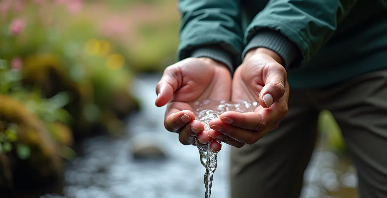 Kristallklares Schweizer Bergwasser aus einer natürlichen Alpenquelle