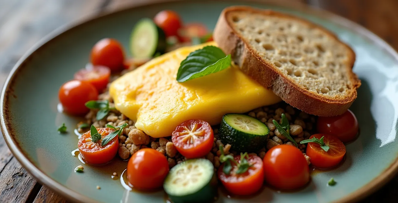Schweizer Teller nach 80/20-Prinzip mit lokalem Gemüse und kleiner Genusskomponente