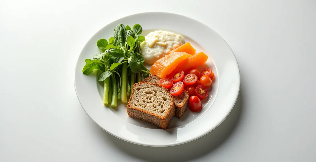 Visuelle Darstellung der Schweizer Teller-Methode mit typischen regionalen Lebensmitteln