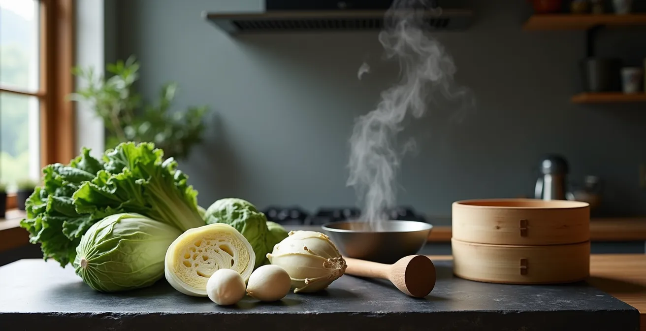 Wirsing und Wurzelgemüse in asiatischer Zubereitungsart mit Dampfgarer