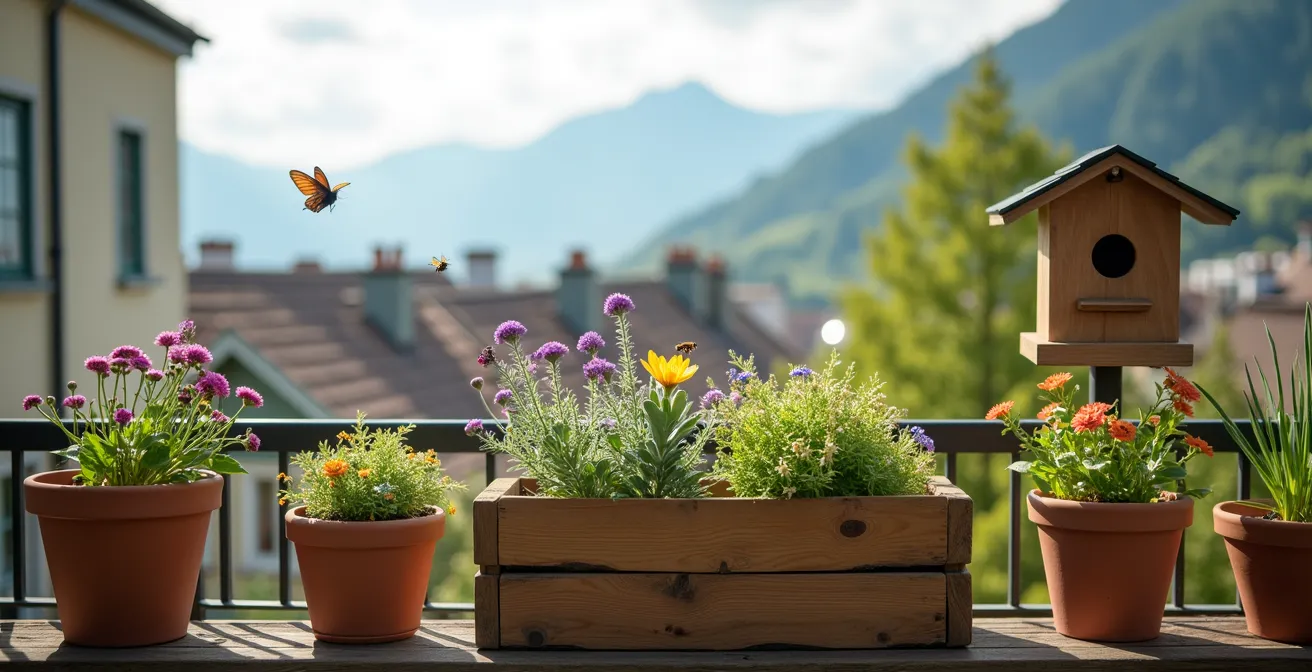Biodiversität auf Schweizer Stadtbalkon mit einheimischen Pflanzen