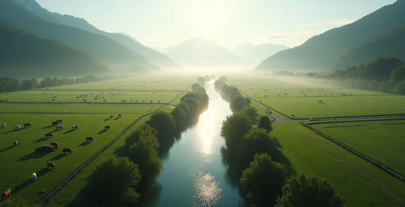 Visueller Vergleich des Wasserverbrauchs zwischen Rindfleisch und Insektenprotein, der den enormen Unterschied darstellt.